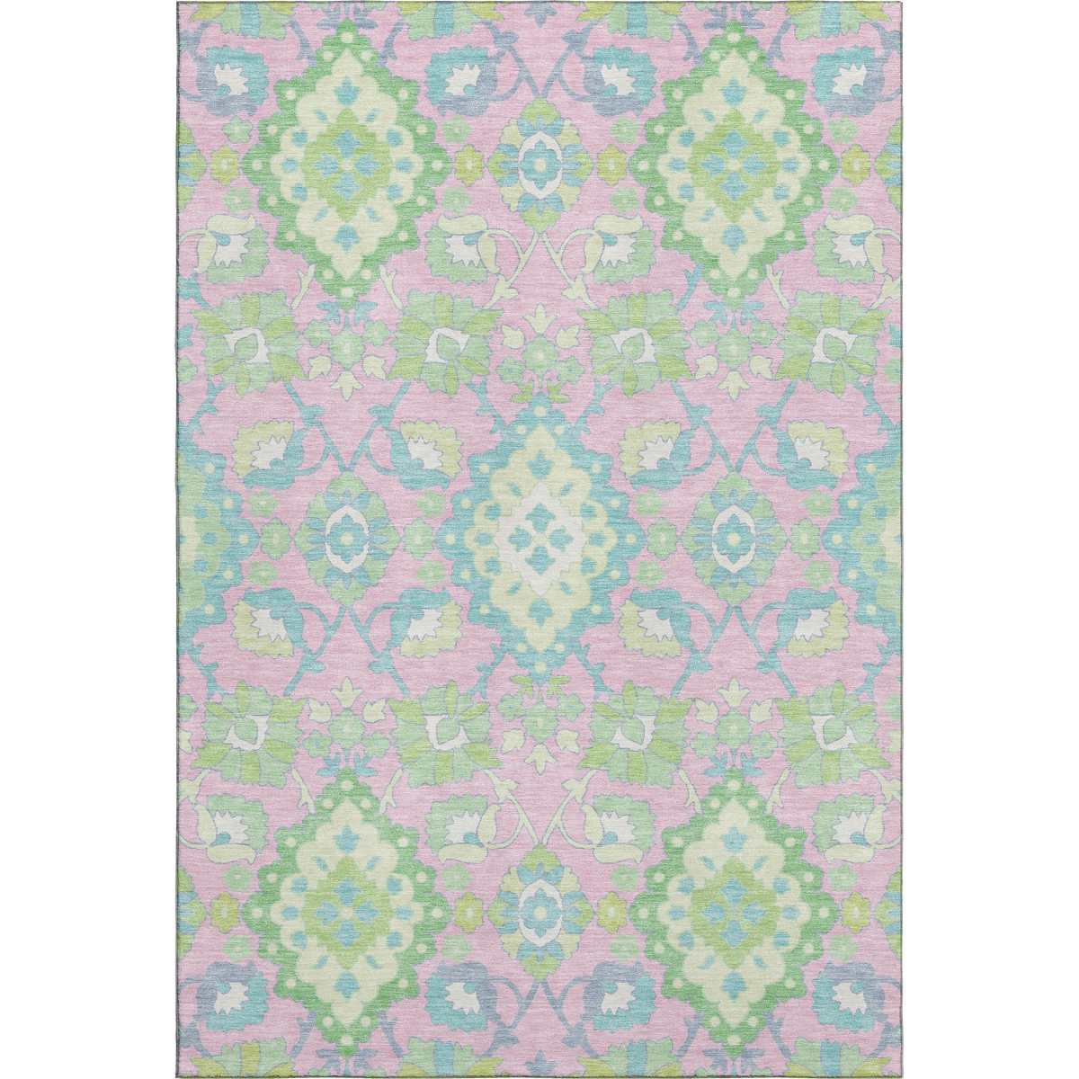 678864 5 x 8 ft. Pink Teal & Lime Green Oriental Washable Machine Made Rectangle Area Rug with UV Protection