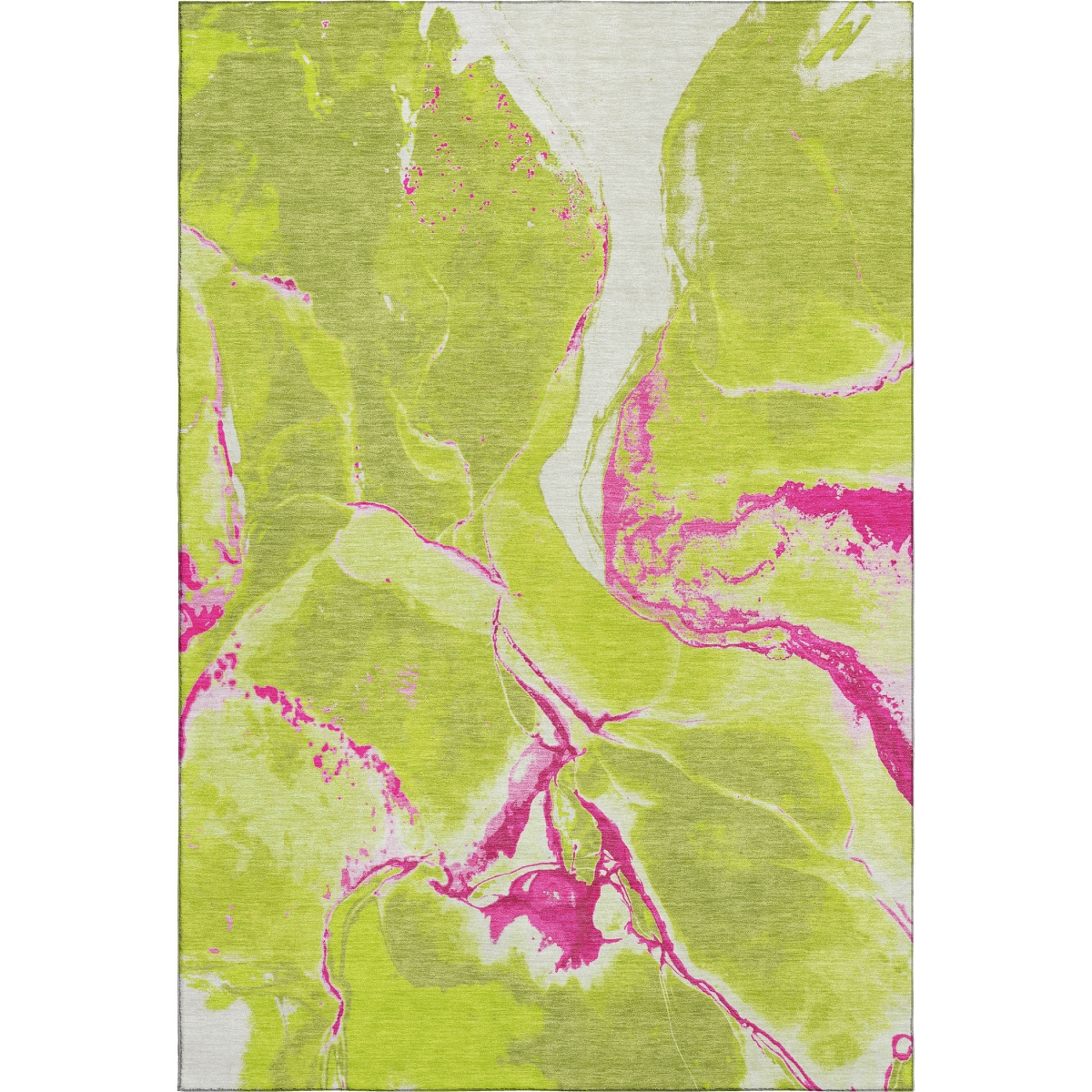 678942 5 x 8 ft. Lime Green Pink & Ivory Abstract Washable Machine Made Rectangle Area Rug with UV Protection
