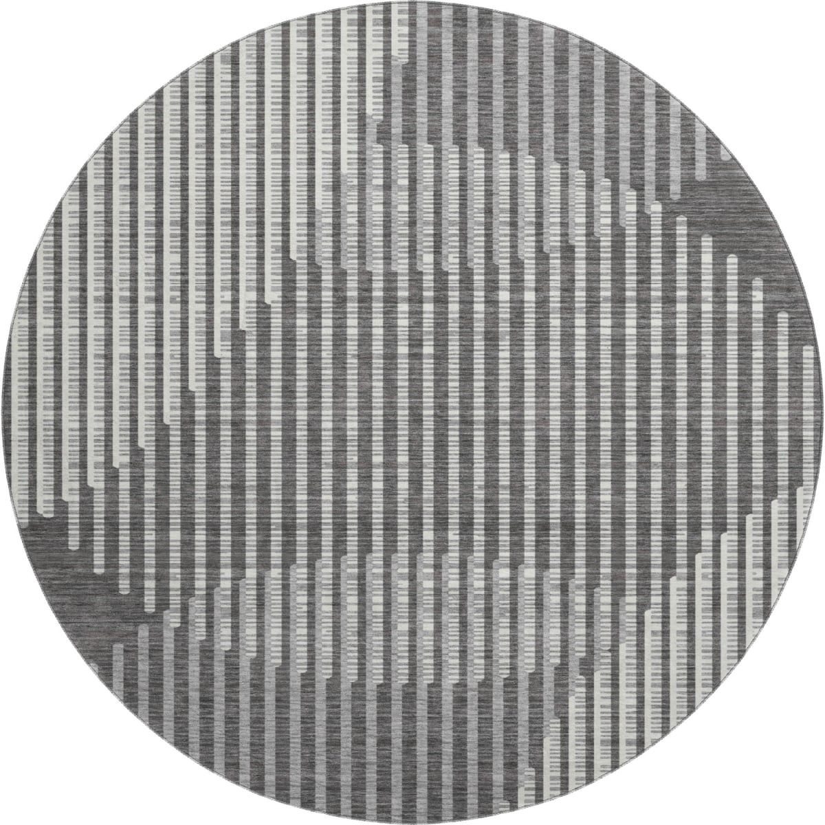 678781 8 ft. Charcoal Ivory & Gray Geometric Washable Round Area Rug with UV Protection