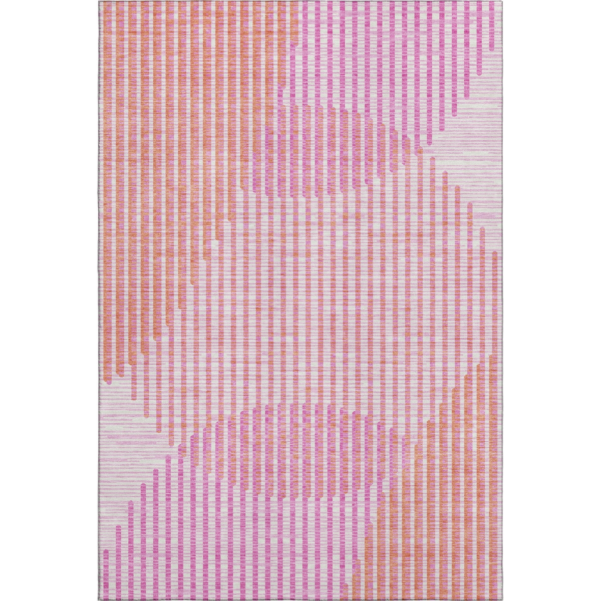 678810 5 x 8 ft. Pink, Ivory & Orange Geometric Transitional Washable Machine Made Rectangle Area Rug with UV Protection