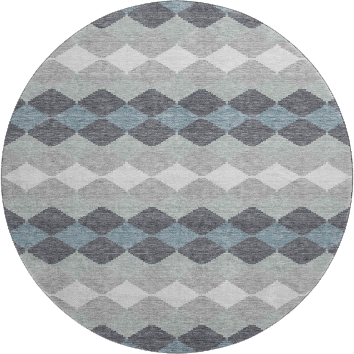 679063 8 ft. Gray, Ivory & Silver Geometric Washable Round Area Rug with UV Protection