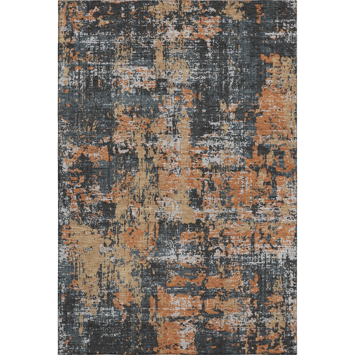 679107 9 x 12 ft. Charcoal Copper & Gray Abstract Washable Machine Made Rectangle Area Rug with UV Protection