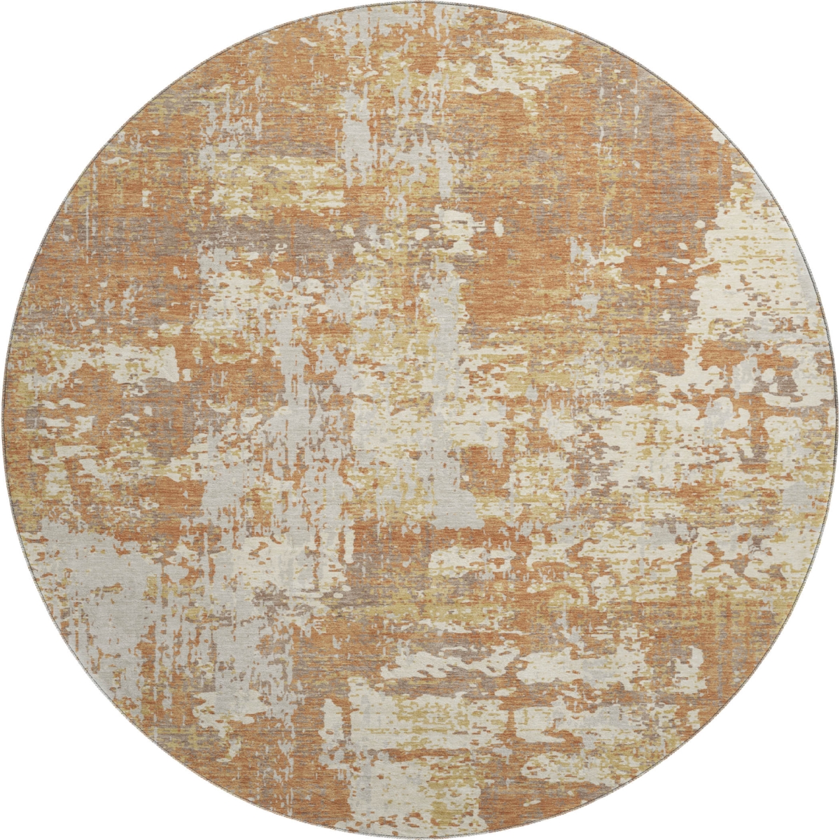 679111 8 ft. Copper Ivory & Gold Abstract Washable Round Area Rug with UV Protection