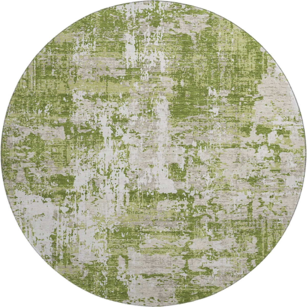 679117 8 ft. Green & Ivory Abstract Transitional Washable Round Area Rug with UV Protection