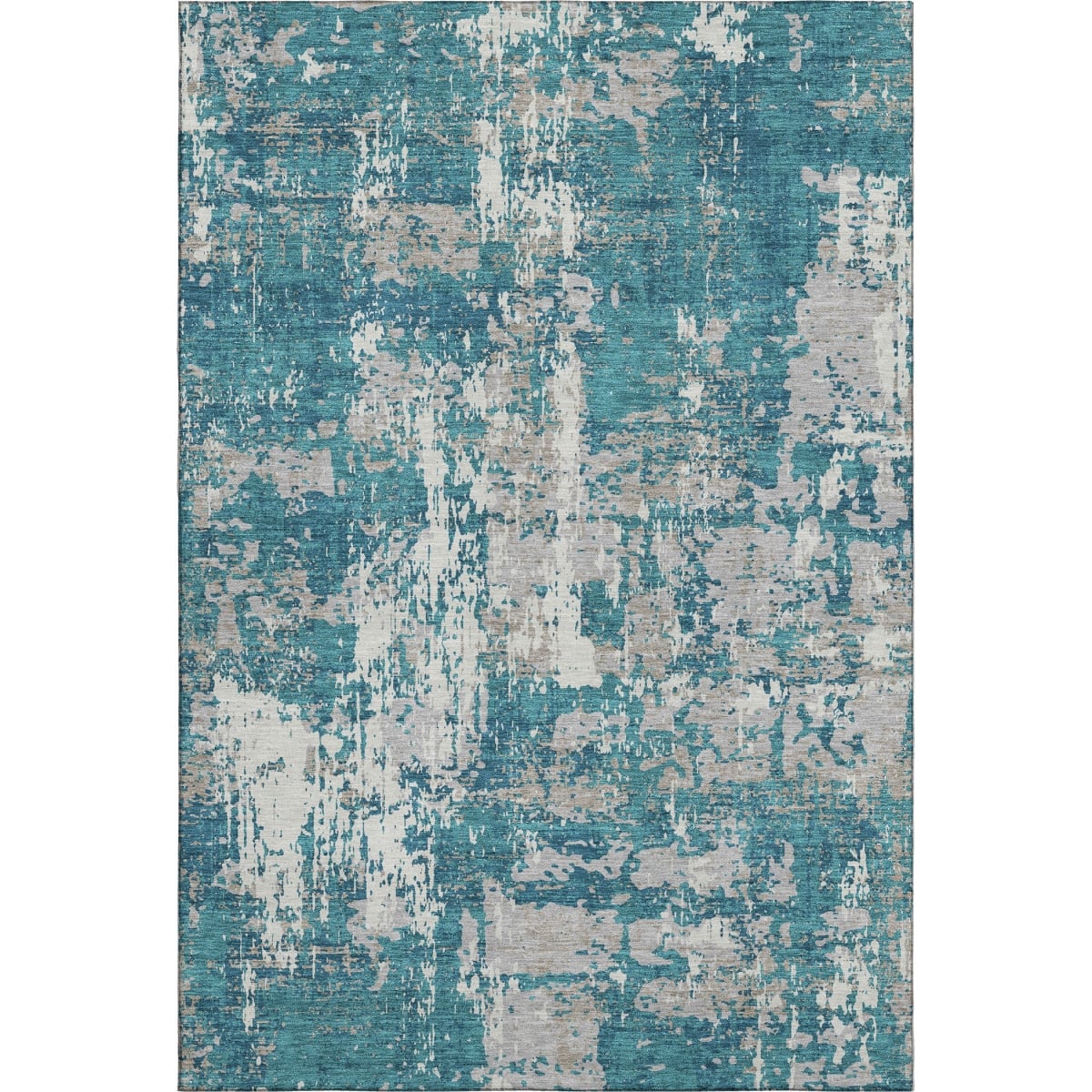 679160 8 x 10 ft. Teal, Gray & Ivory Abstract Transitional Washable Machine Made Rectangle Area Rug with UV Protection