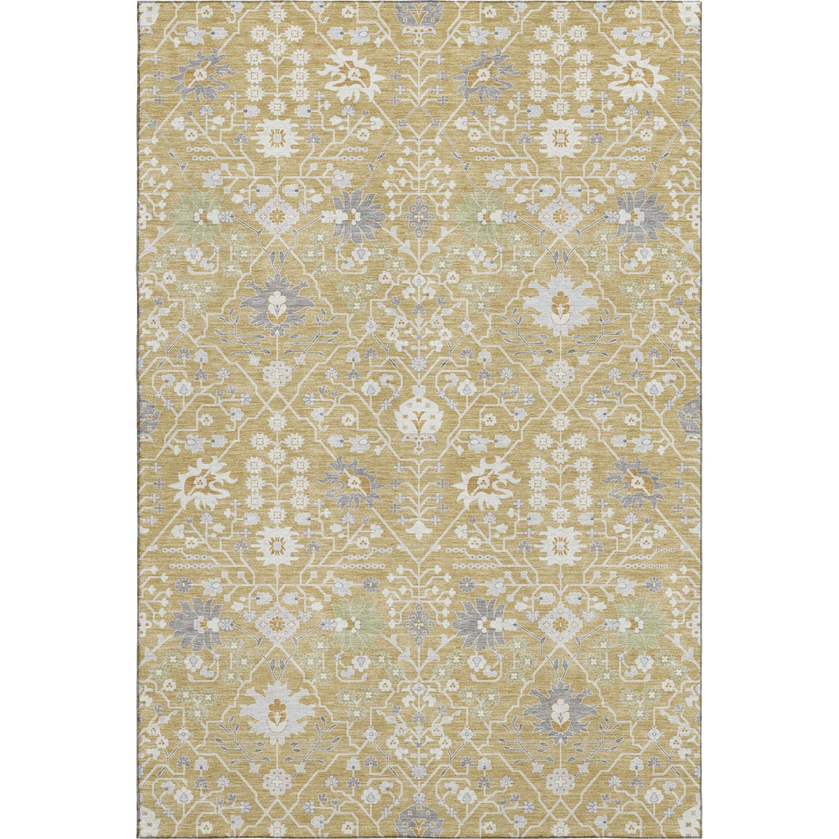 679202 8 x 10 ft. Gold Gray & Ivory Oriental Washable Machine Made Rectangle Area Rug with UV Protection