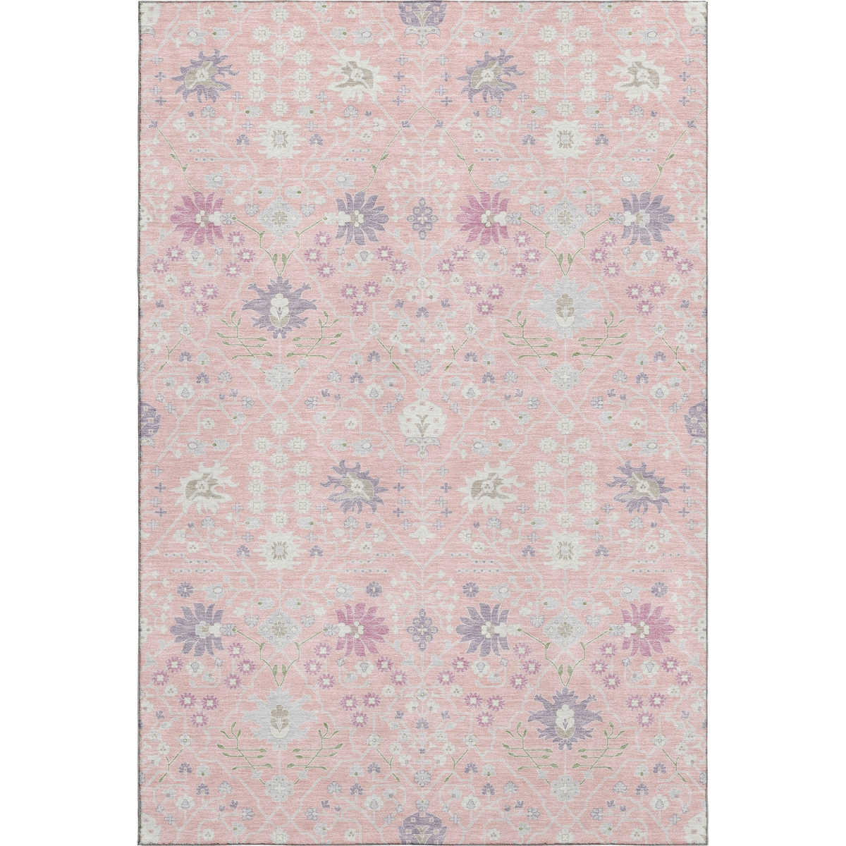 679224 5 x 8 ft. Pink Silver & Lavender Oriental Washable Machine Made Rectangle Area Rug with UV Protection