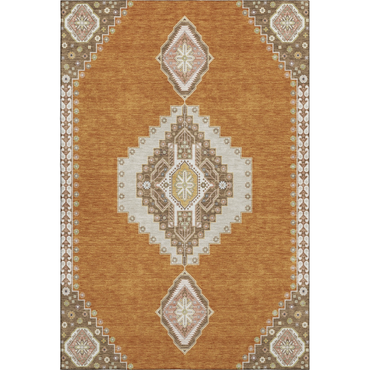 679554 5 x 8 ft. Copper Gold & Beige Oriental Washable Machine Made Rectangle Area Rug with UV Protection