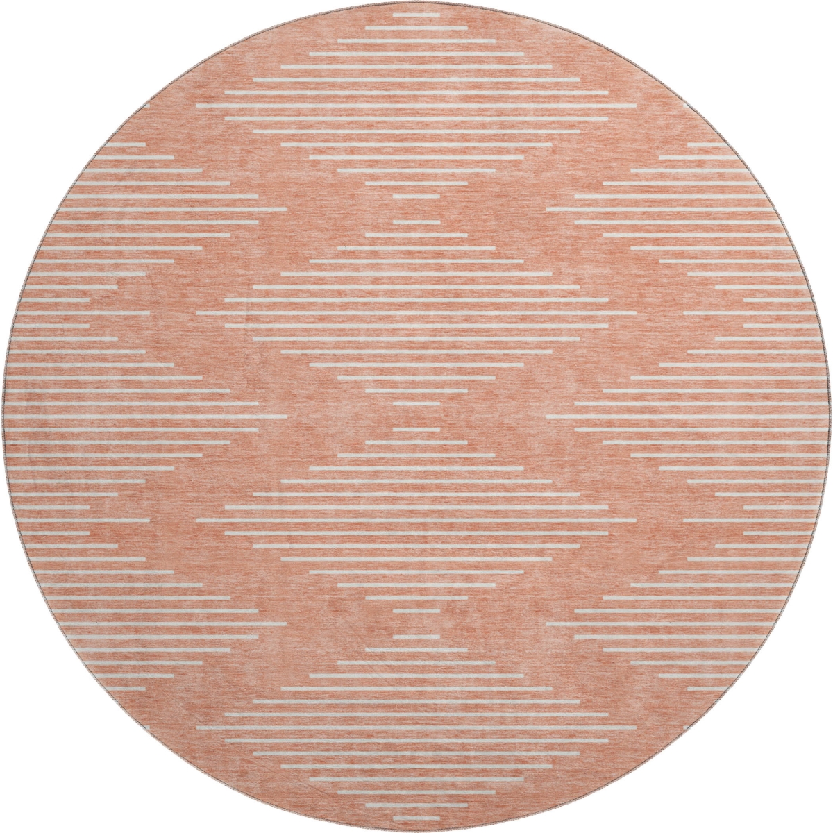 679777 8 ft. Salmon & Ivory Geometric Transitional Washable Round Area Rug with UV Protection
