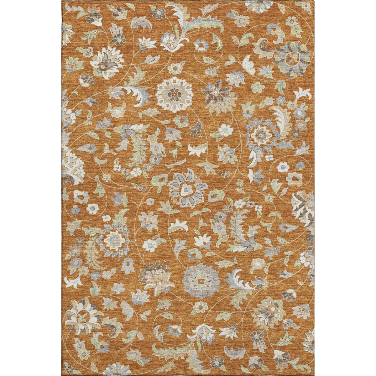 679004 8 x 10 ft. Rust Gray & Beige Floral Transitional Washable Machine Made Rectangle Area Rug with UV Protection