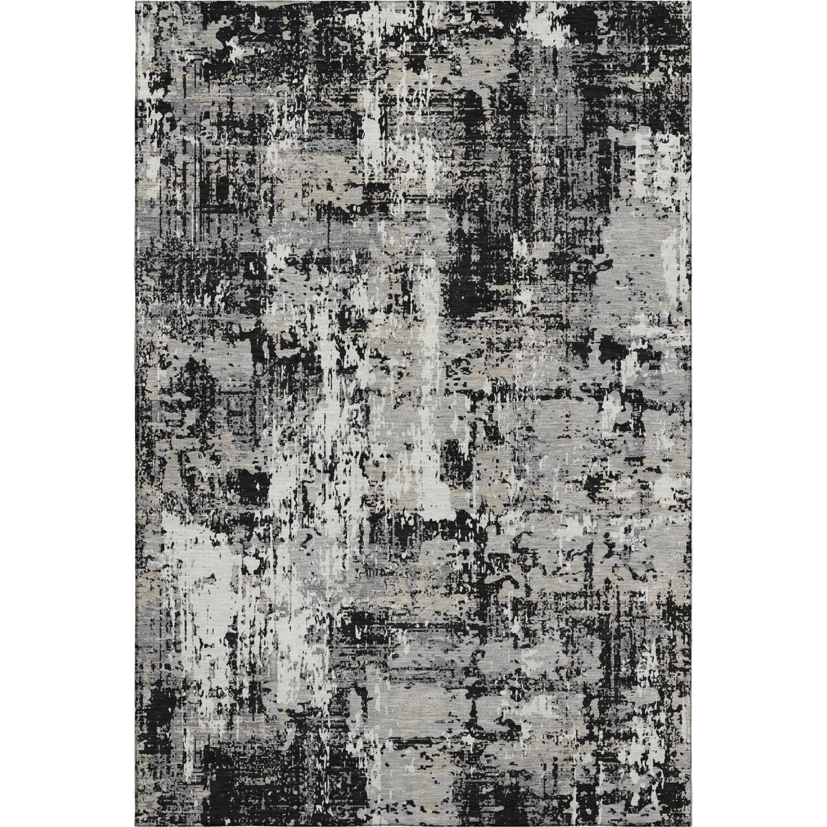 679095 9 x 12 ft. Black Ivory & Gray Abstract Transitional Washable Machine Made Rectangle Area Rug with UV Protection