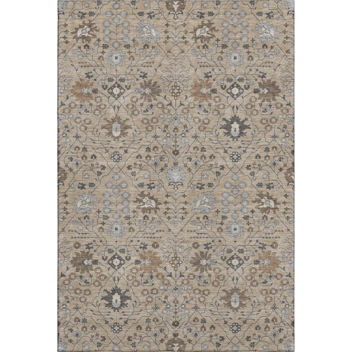 679244 8 x 10 ft. Taupe Gray & Brown Oriental Washable Machine Made Rectangle Area Rug with UV Protection
