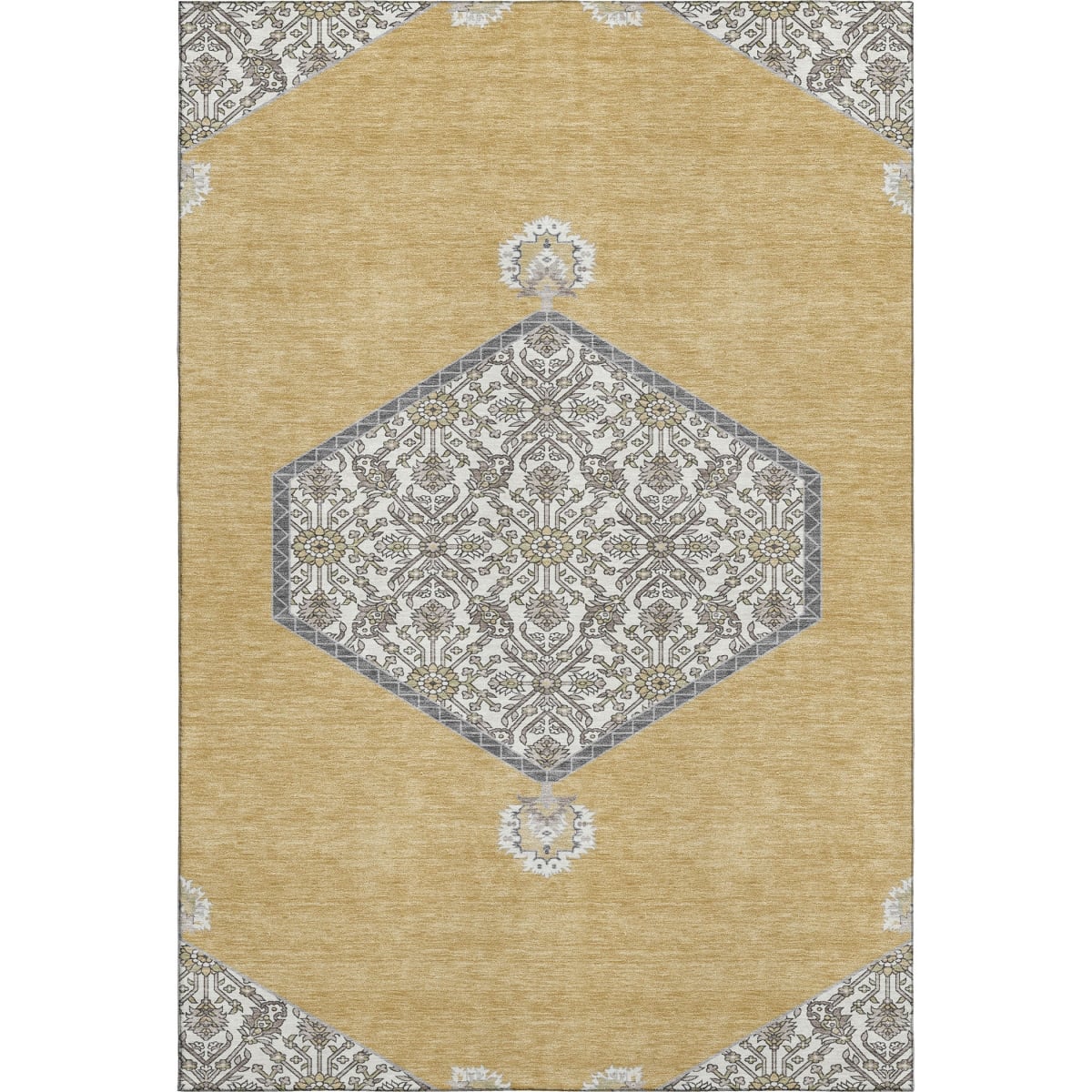 679359 9 x 12 ft. Gold Ivory & Gray Oriental Traditional Washable Machine Made Rectangle Area Rug with UV Protection