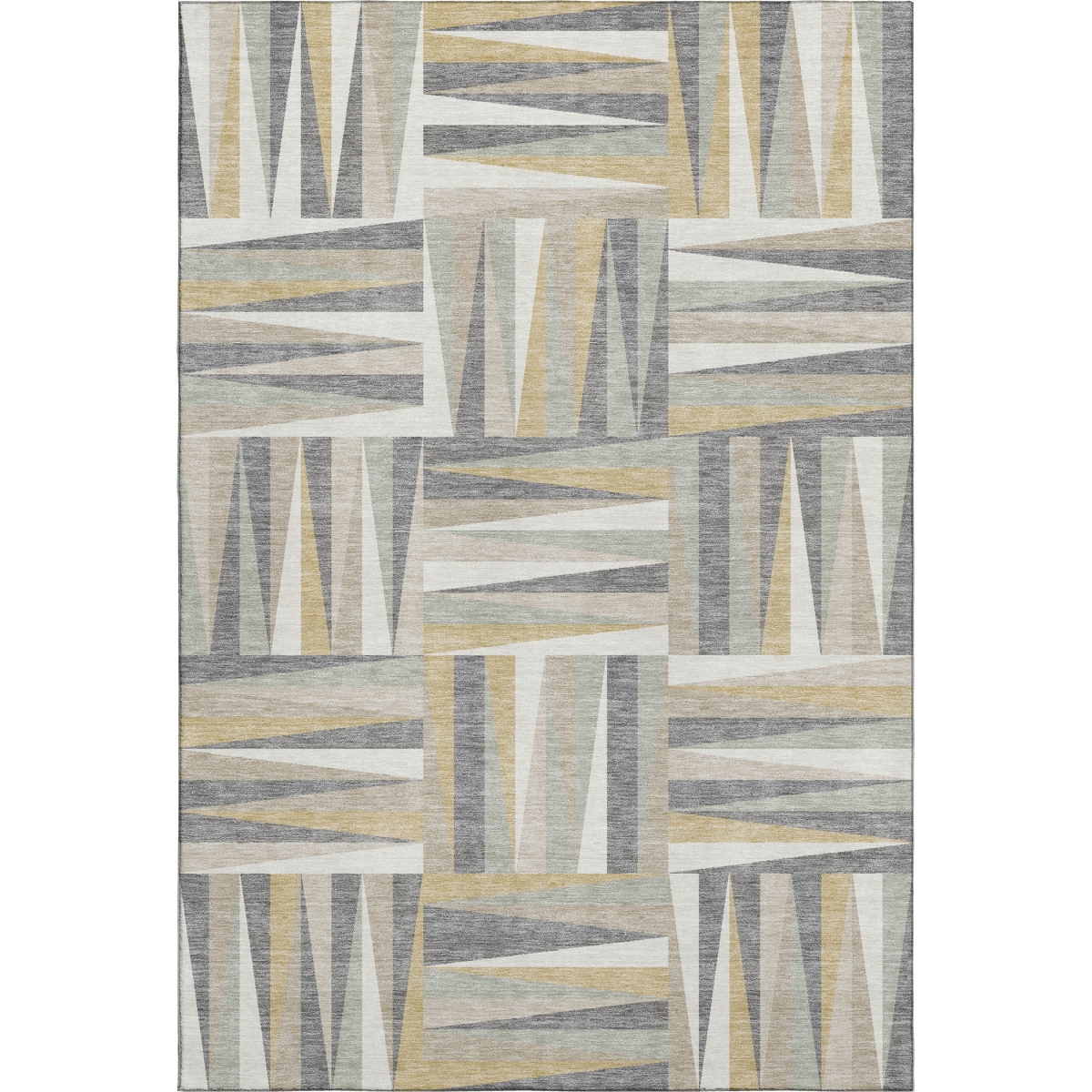 679394 8 x 10 ft. Beige, Ivory & Gold Geometric Washable Machine Made Rectangle Area Rug with UV Protection