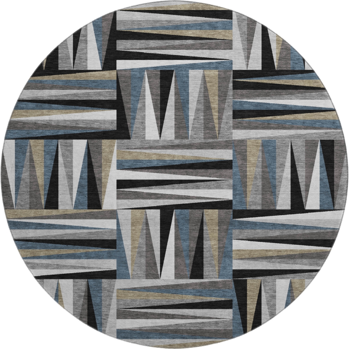 679399 8 ft. Black Beige & Ivory Geometric Transitional Washable Round Area Rug with UV Protection