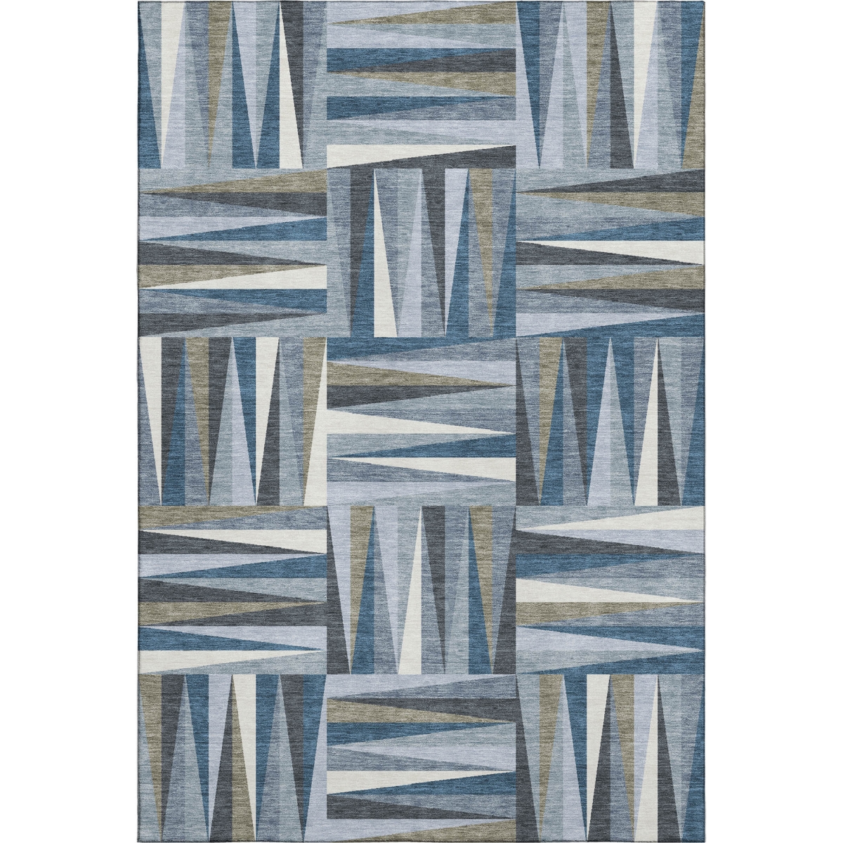679412 8 x 10 ft. Denim Blue, Ivory & Taupe Geometric Washable Machine Made Rectangle Area Rug with UV Protection