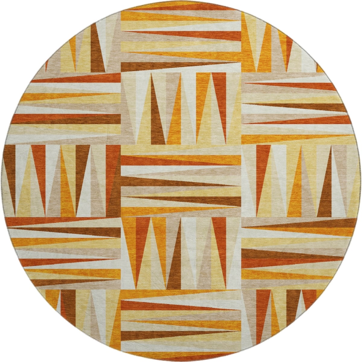 679447 8 ft. Orange Rust & Ivory Geometric Washable Round Area Rug with UV Protection