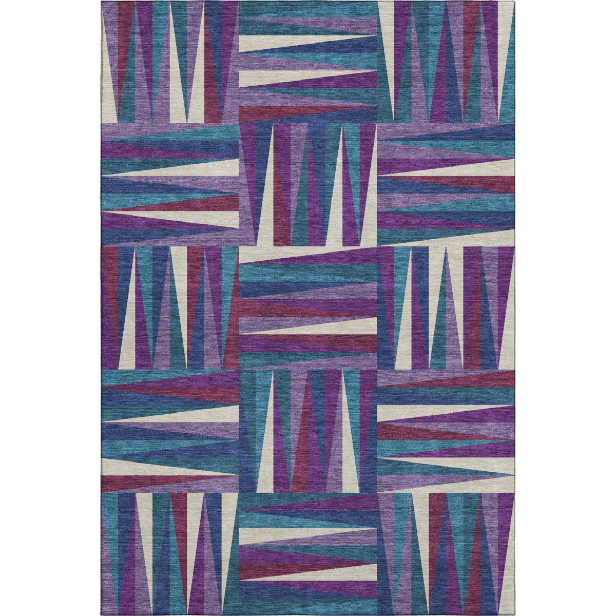 679452 5 x 8 ft. Purple, Ivory & Blue Geometric Washable Machine Made Rectangle Area Rug with UV Protection