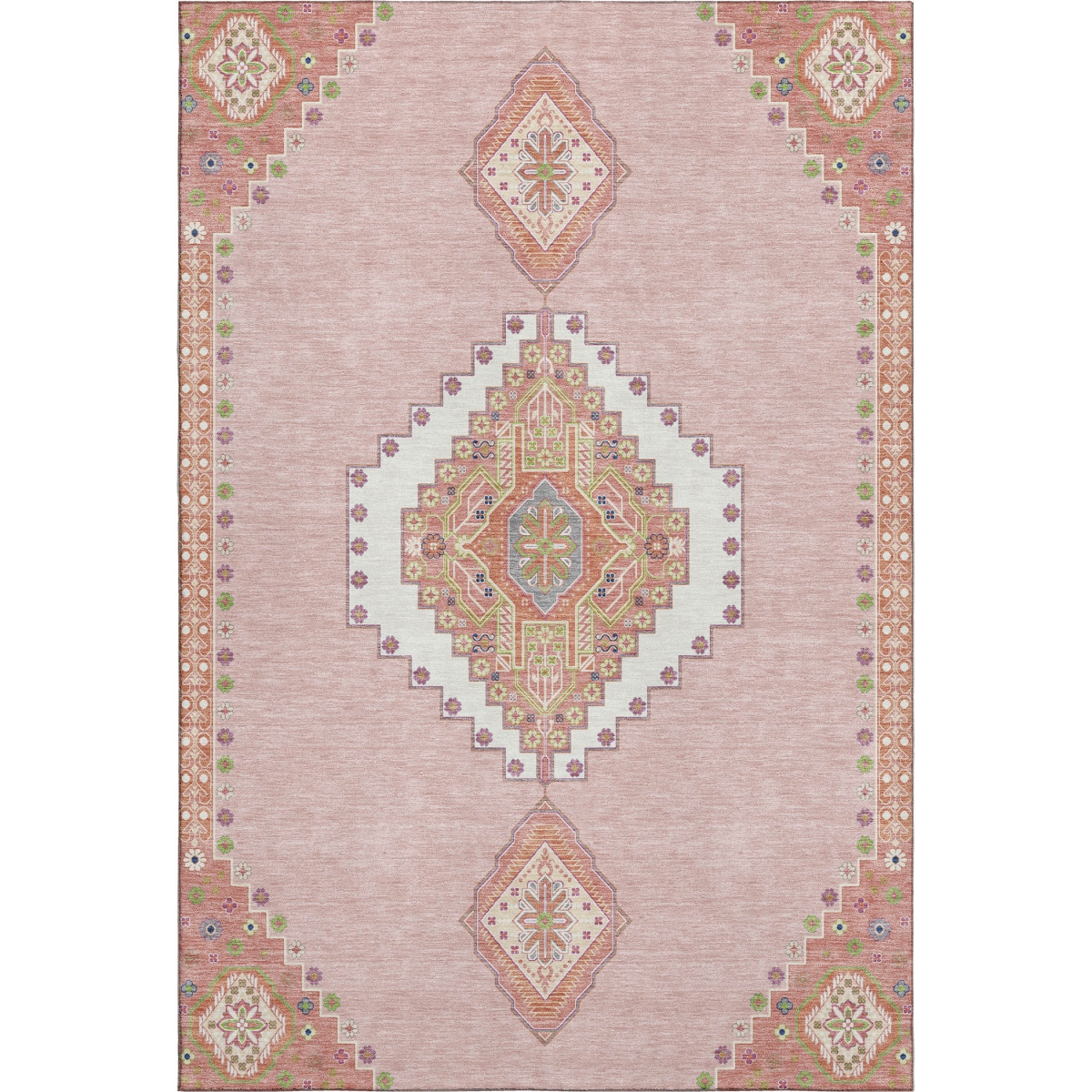 679596 5 x 8 ft. Pink, Ivory & Gray Oriental Washable Machine Made Rectangle Area Rug with UV Protection