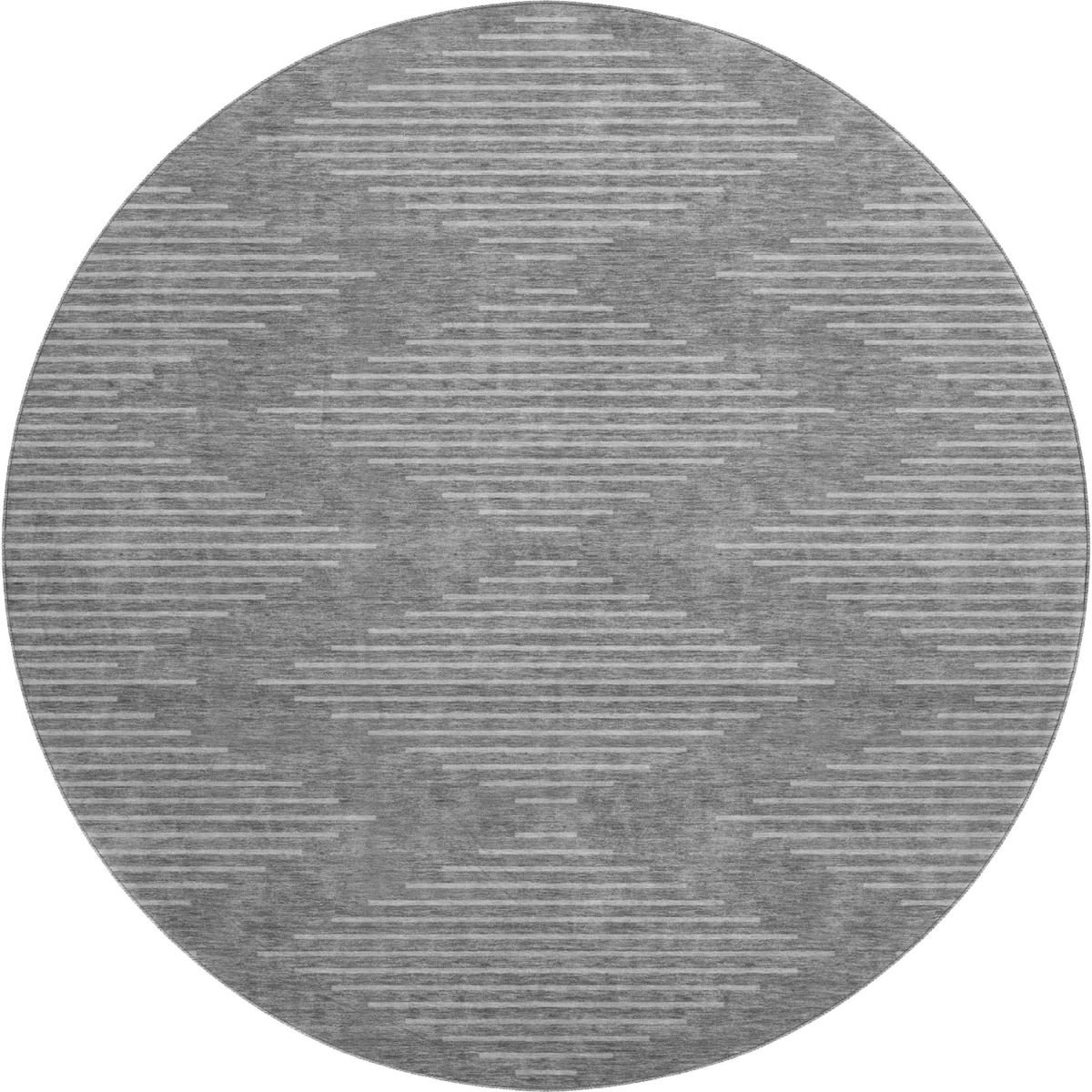 679705 8 ft. Charcoal & Silver Geometric Transitional Washable Round Area Rug with UV Protection