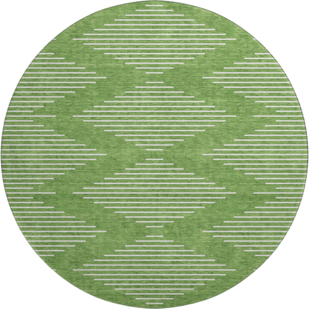 679723 8 ft. Green & Ivory Geometric Transitional Washable Round Area Rug with UV Protection