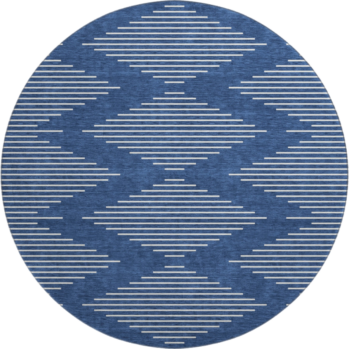 679759 8 ft. Navy Blue & Ivory Geometric Transitional Washable Round Area Rug with UV Protection