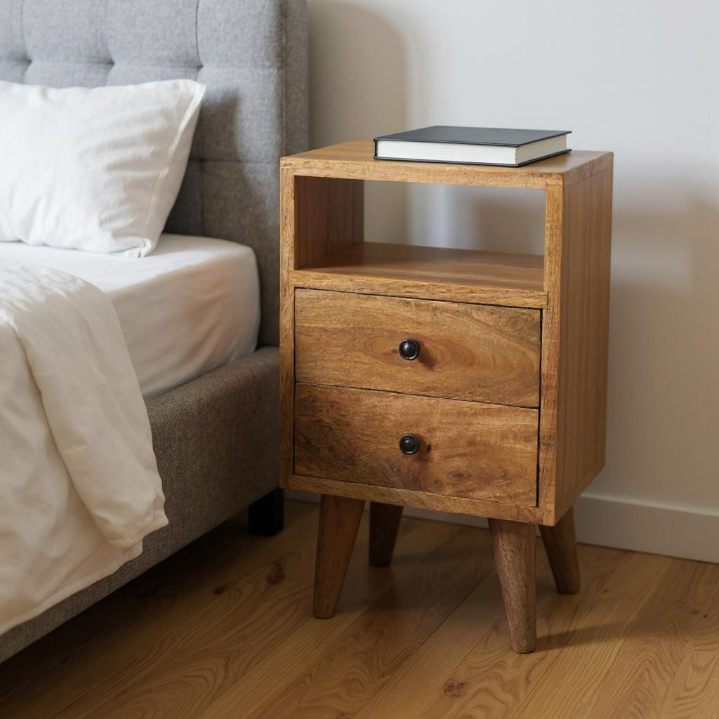 651551 20 in. Solid Wood Two Drawer Nightstand - Oak