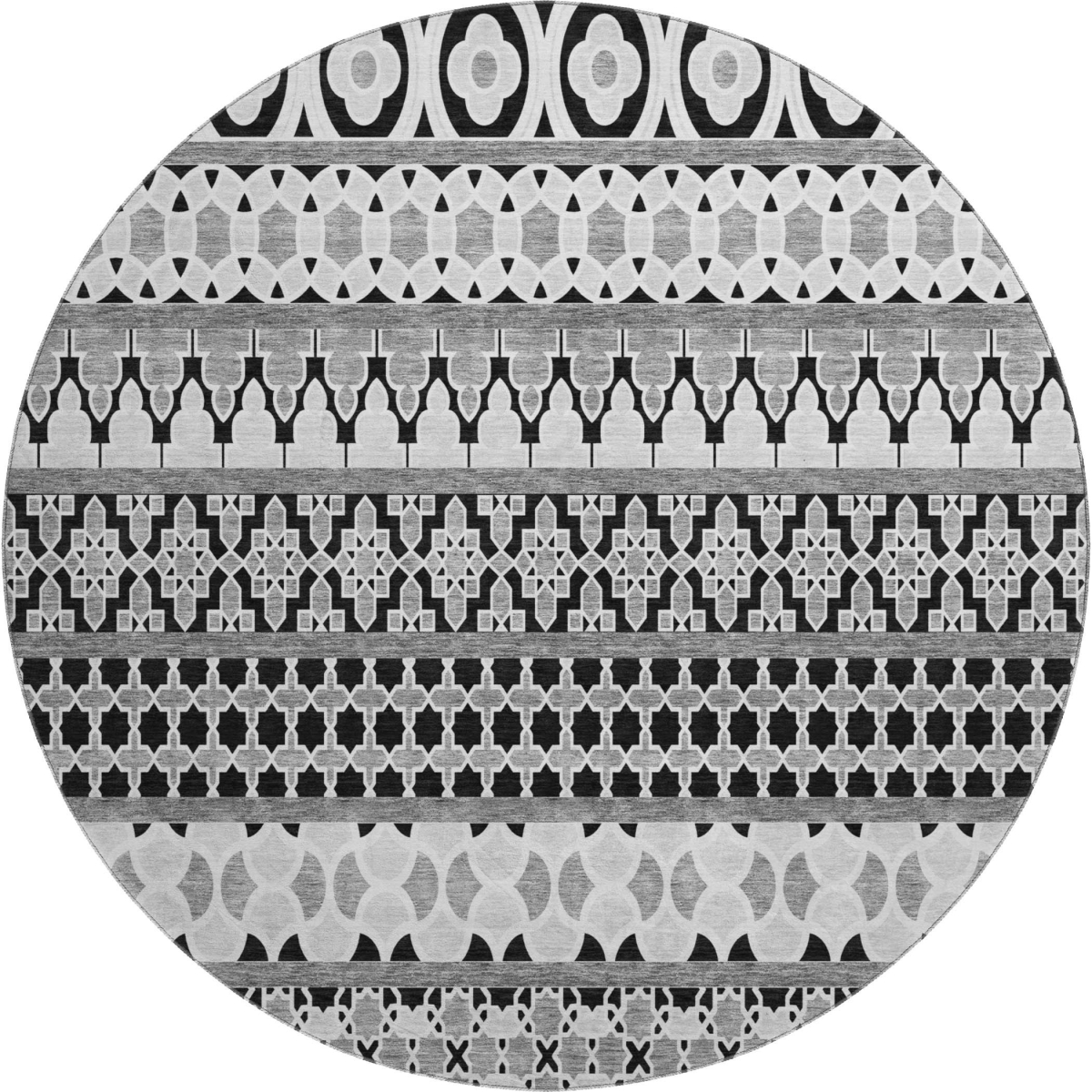 661422 8 ft. Black & Ivory Ikat Transitional Washable Round Area Rug with UV Protection