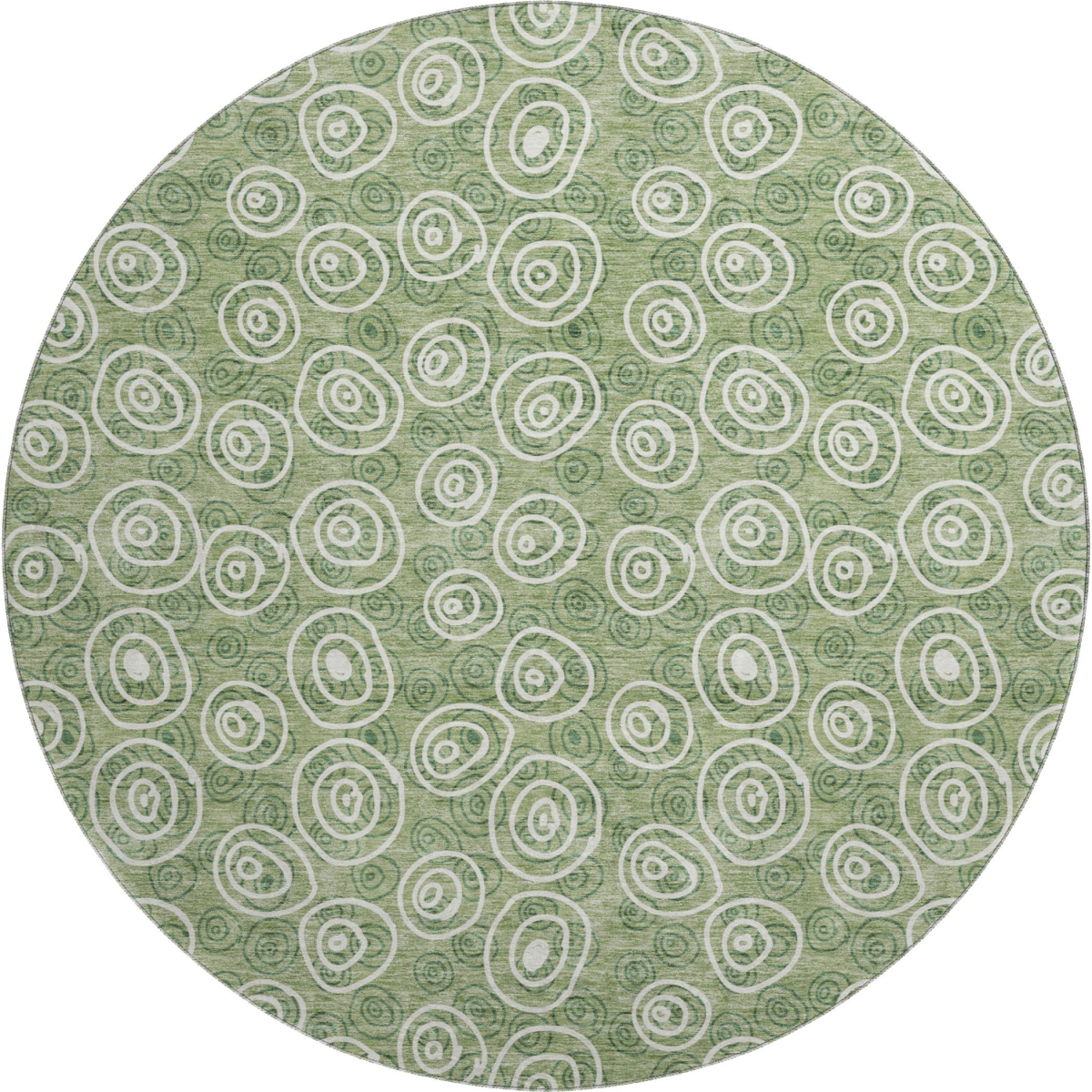 661578 8 ft. Green & Ivory Polka Dot Transitional Washable Round Area Rug with UV Protection