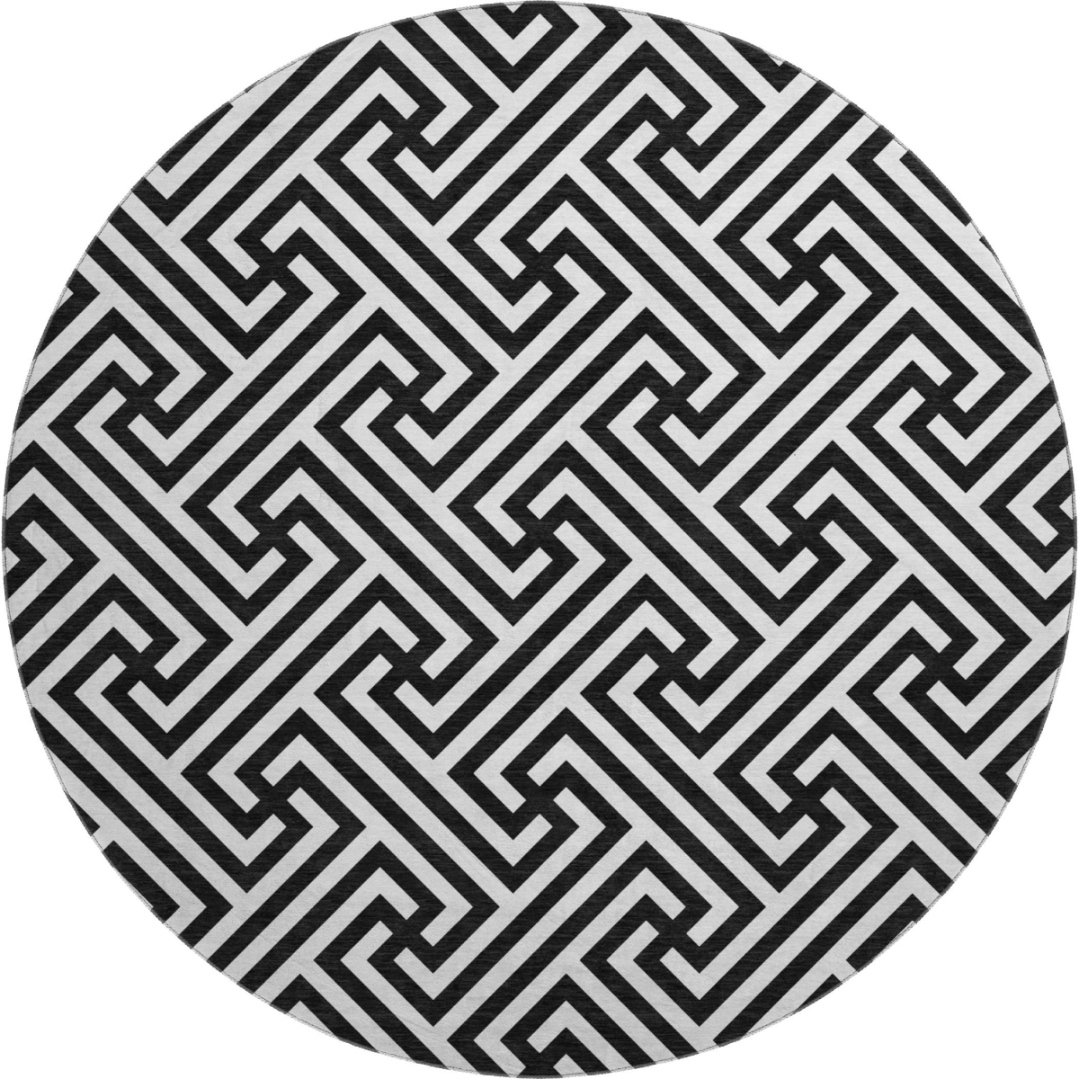 661782 8 ft. Black & Ivory Geometric Transitional Washable Round Area Rug with UV Protection