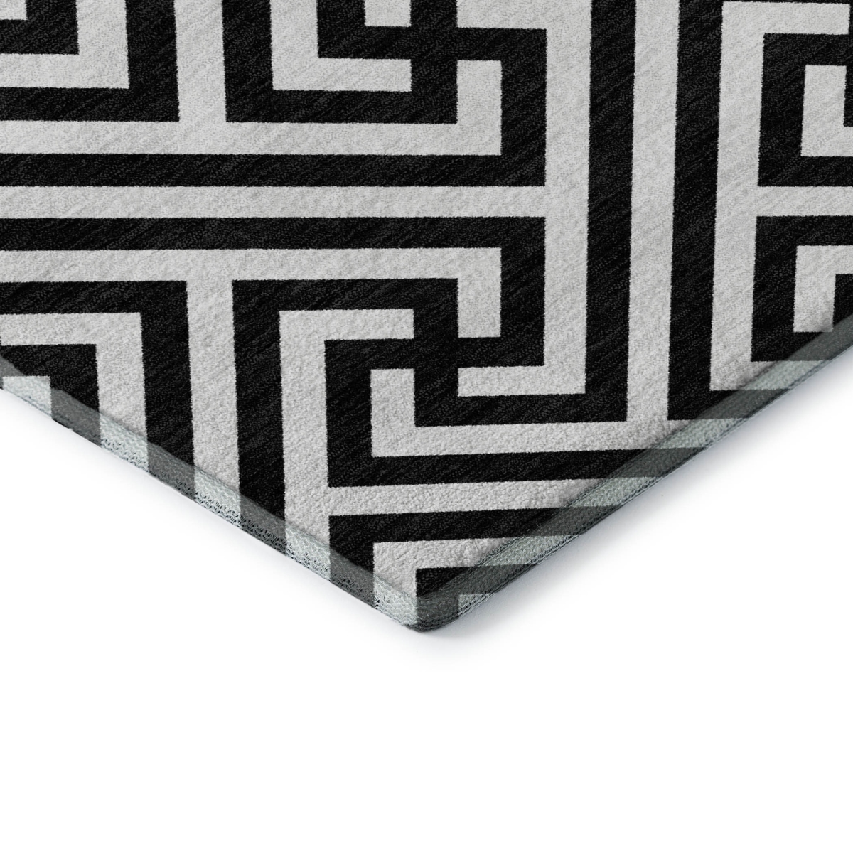 661783 8 x 10 ft. Black & Ivory Geometric Transitional Washable Machine Made Rectangle Area Rug with UV Protection