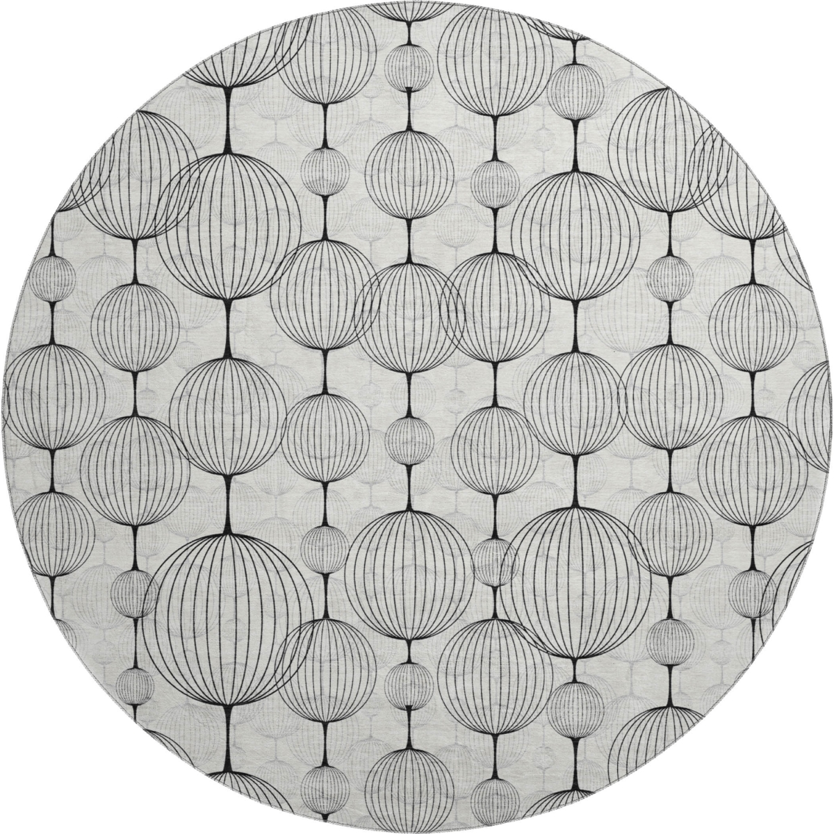 661896 8 ft. Graphite & Silver Geometric Transitional Washable Round Area Rug with UV Protection