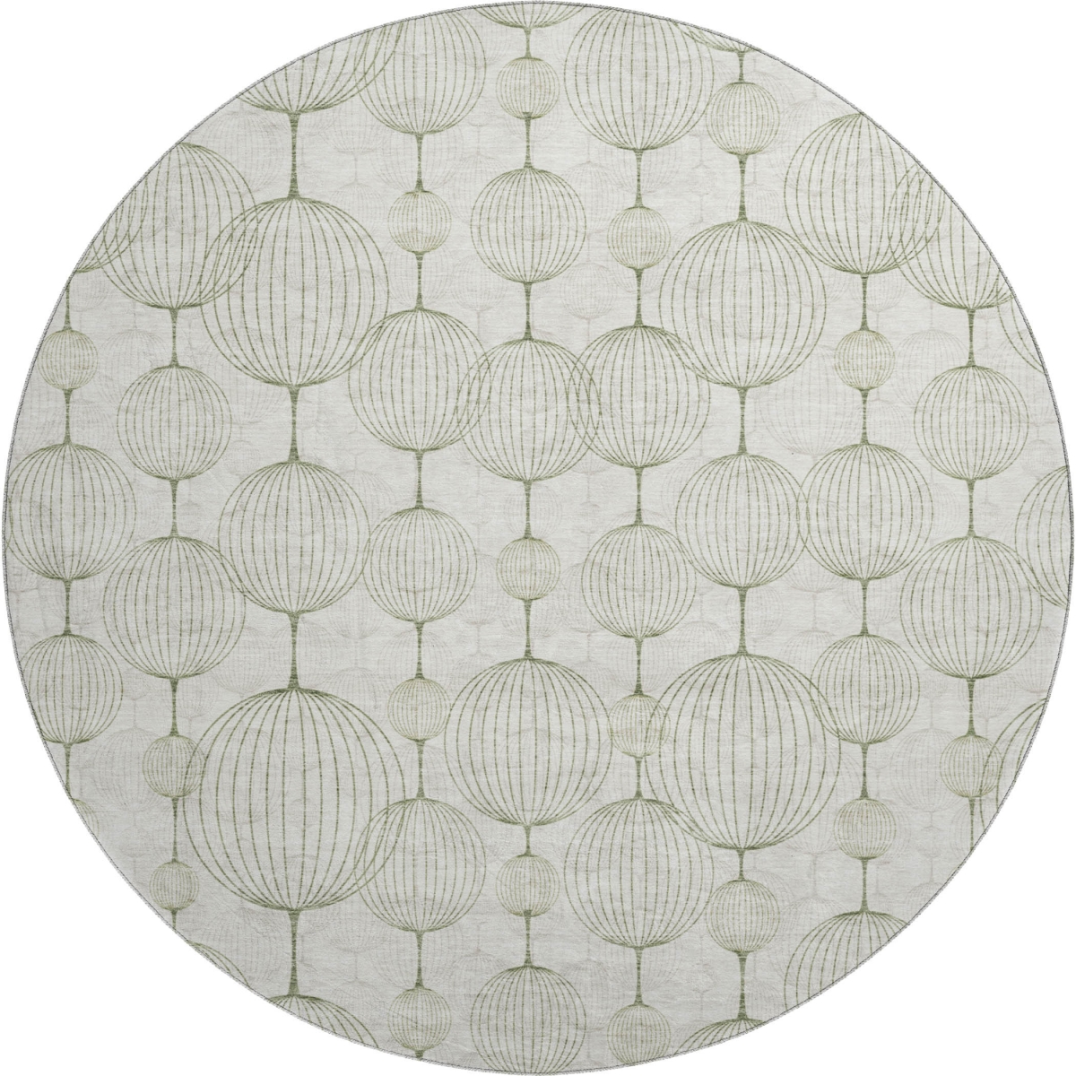 661902 8 ft. Green & Beige Geometric Transitional Washable Round Area Rug with UV Protection