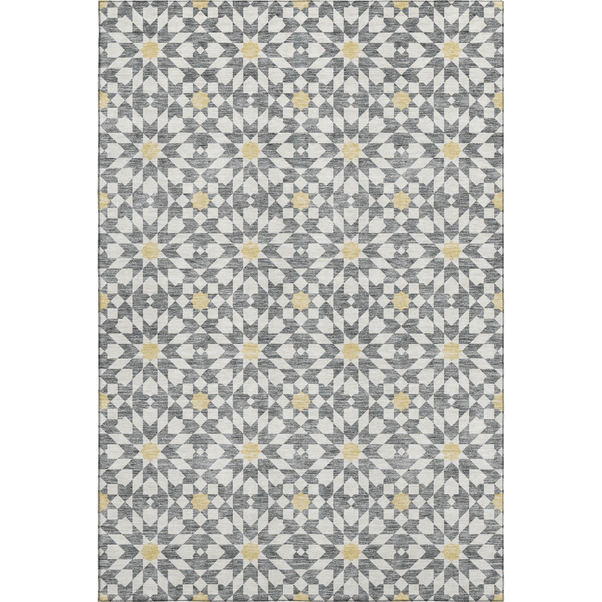 662017 8 x 10 ft. Gray, Ivory & Gold Geometric Washable Machine Made Rectangle Area Rug with UV Protection