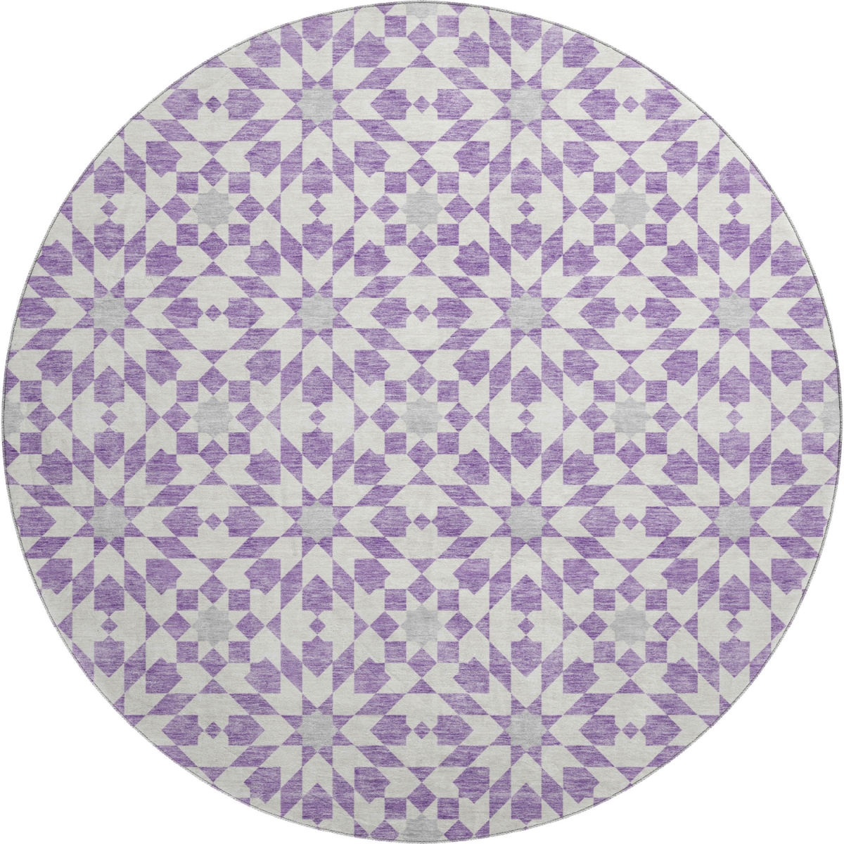 662028 8 ft. Lavender & Ivory Geometric Transitional Washable Round Area Rug with UV Protection
