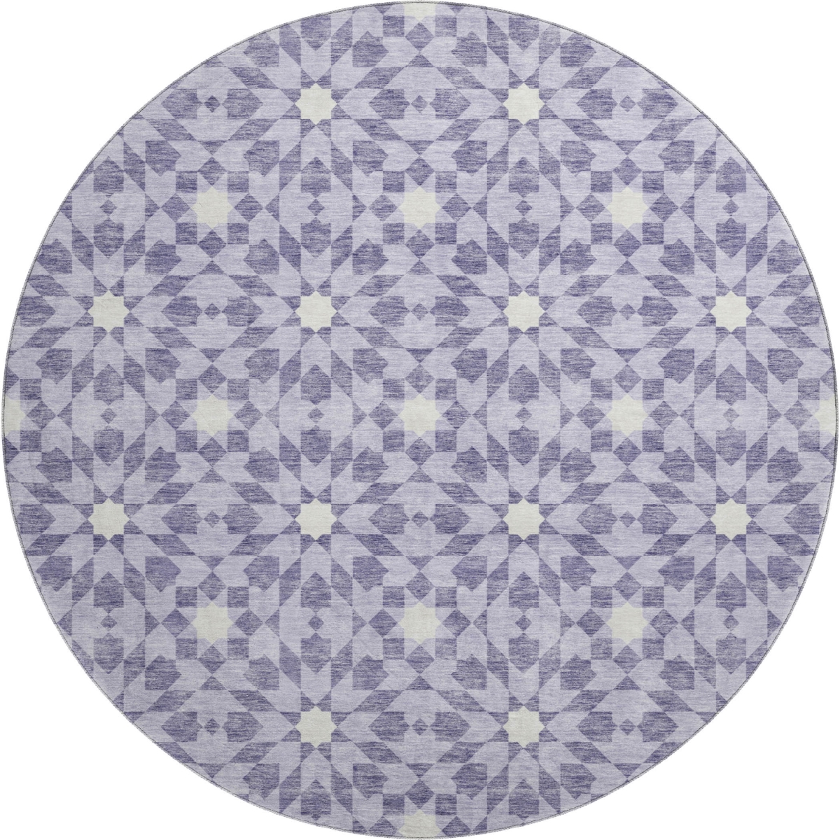 662034 8 ft. Lilac & Ivory Geometric Transitional Washable Round Area Rug with UV Protection