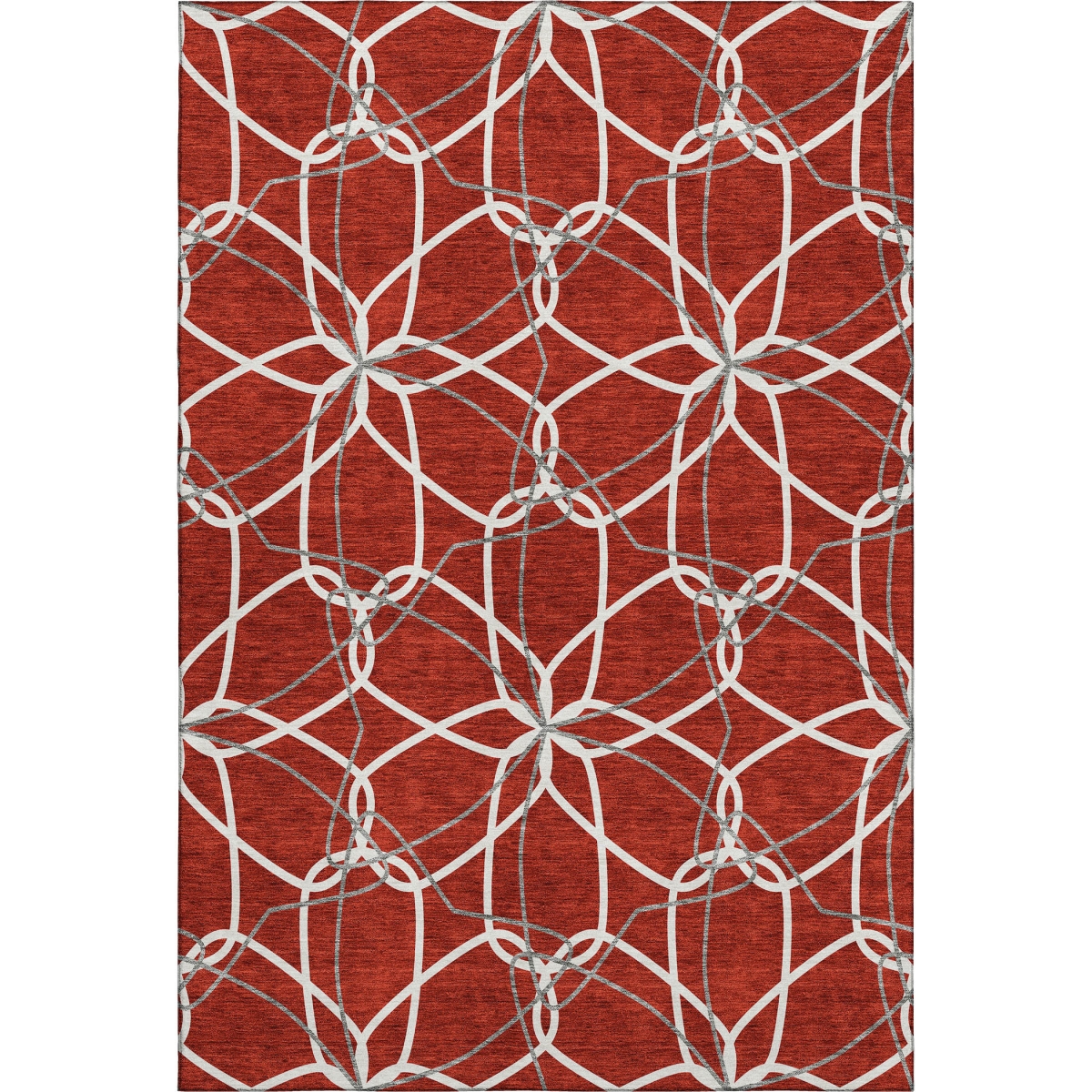 675545 9 x 12 ft. Red, Ivory & Gray Geometric Washable Machine Made Rectangle Area Rug with UV Protection