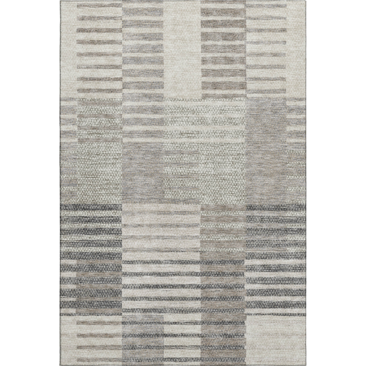 675654 10 x 14 ft. Beige, Ivory & Gray Striped Washable Machine Made Rectangle Area Rug with UV Protection