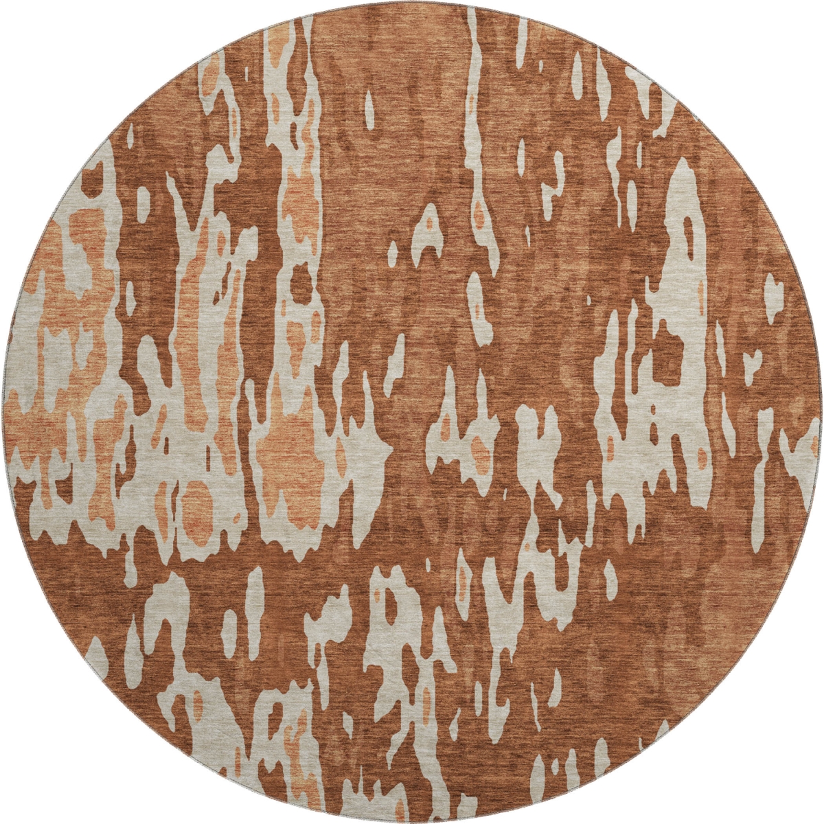 675861 8 ft. Rust Beige & Peach Abstract Washable Round Area Rug with UV Protection