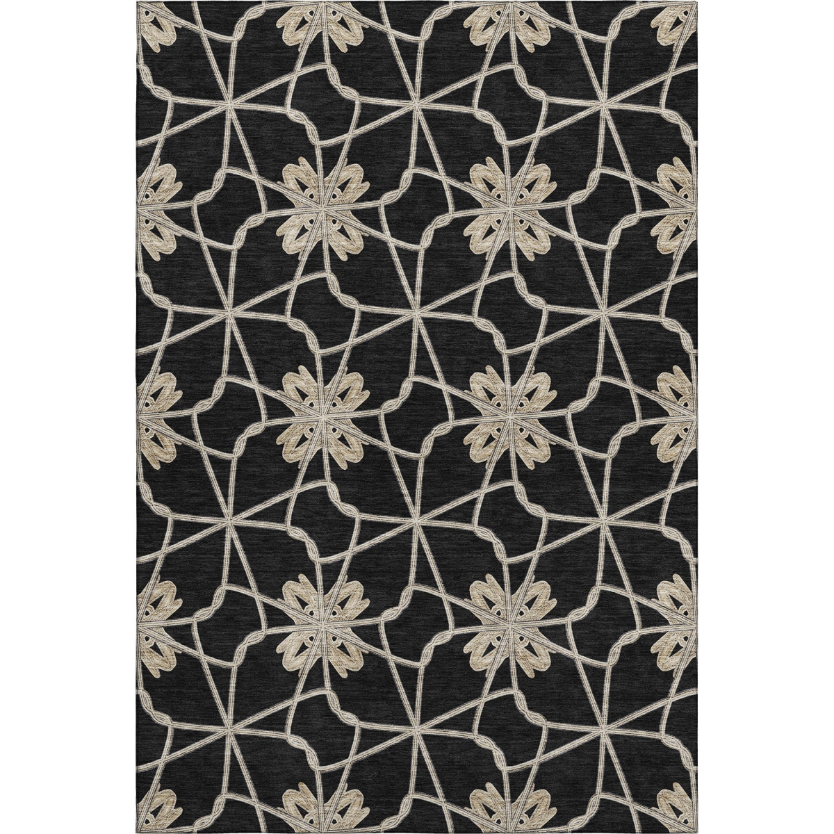 675905 9 x 12 ft. Black Khaki & Beige Geometric Washable Machine Made Rectangle Area Rug with UV Protection