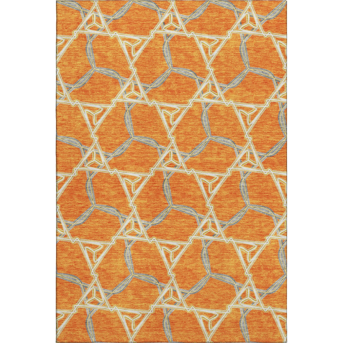 676013 9 x 12 ft. Orange Ivory & Blue Geometric Washable Machine Made Rectangle Area Rug with UV Protection