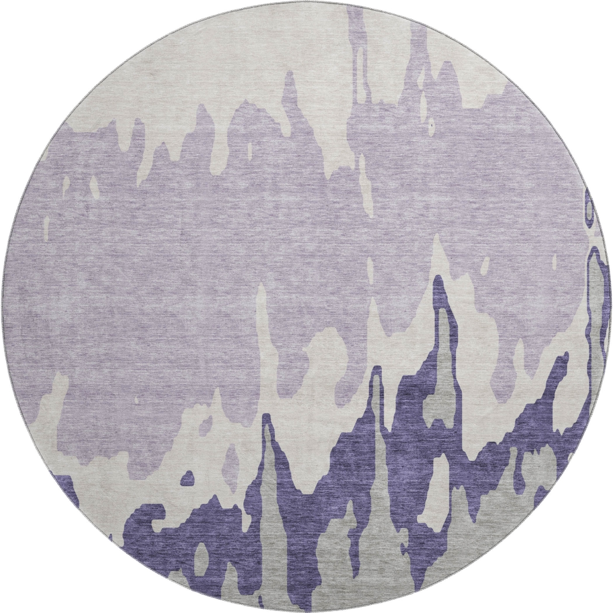 676149 8 ft. Purple, Ivory & Gray Abstract Transitional Washable Round Area Rug with UV Protection