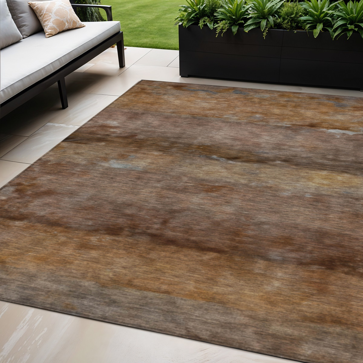 658784 5 x 8 ft. Khaki & Brown Abstract Washable Transitional Indoor & Outdoor Rectangle Area Rug