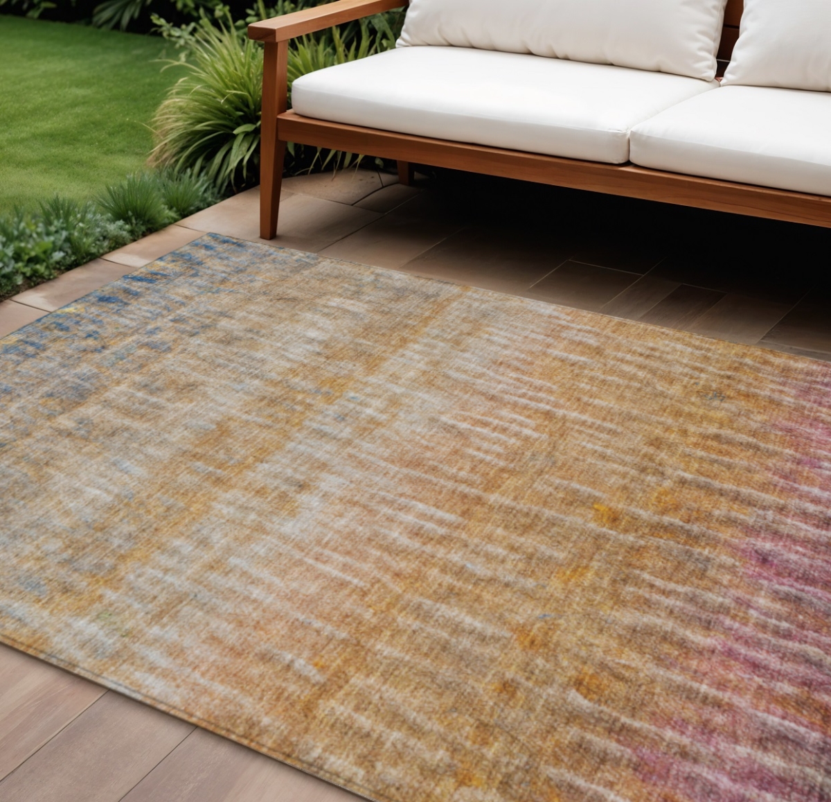 659044 8 x 10 ft. Orange Blue & Beige Abstract Washable Transitional Indoor & Outdoor Rectangle Area Rug
