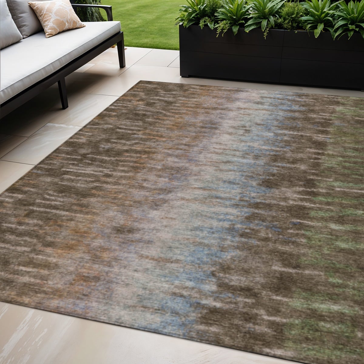 659079 5 x 8 ft. Brown Green & Ivory Abstract Washable Transitional Indoor & Outdoor Rectangle Area Rug