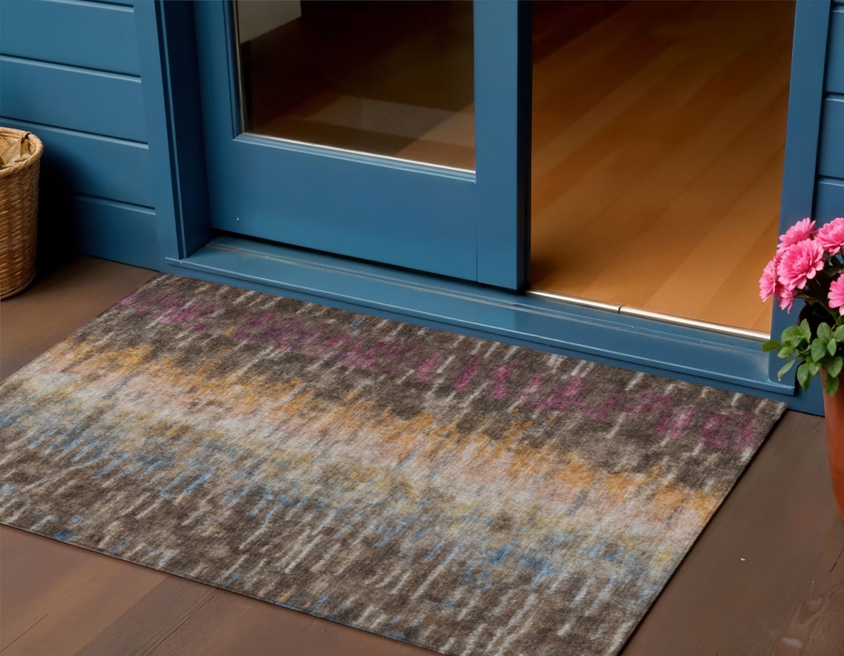 659084 3 x 5 ft. Chocolate Orange & Purple Abstract Washable Transitional Indoor & Outdoor Rectangle Area Rug