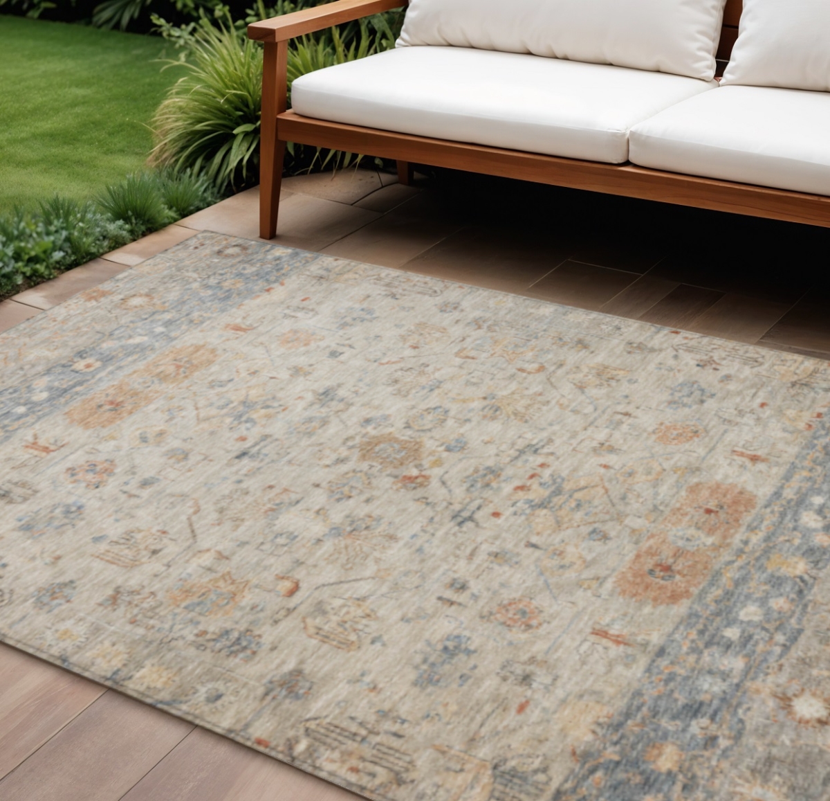 659298 9 x 12 ft. Beige & Gray Tribal Washable Traditional Indoor & Outdoor Rectangle Area Rug
