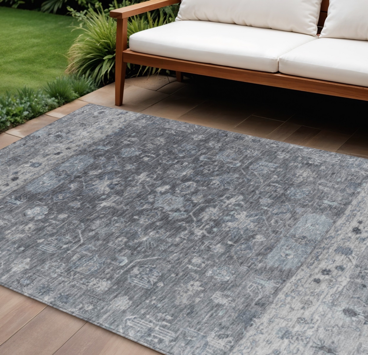 659310 9 x 12 ft. Gray & Silver Tribal Washable Traditional Indoor & Outdoor Rectangle Area Rug