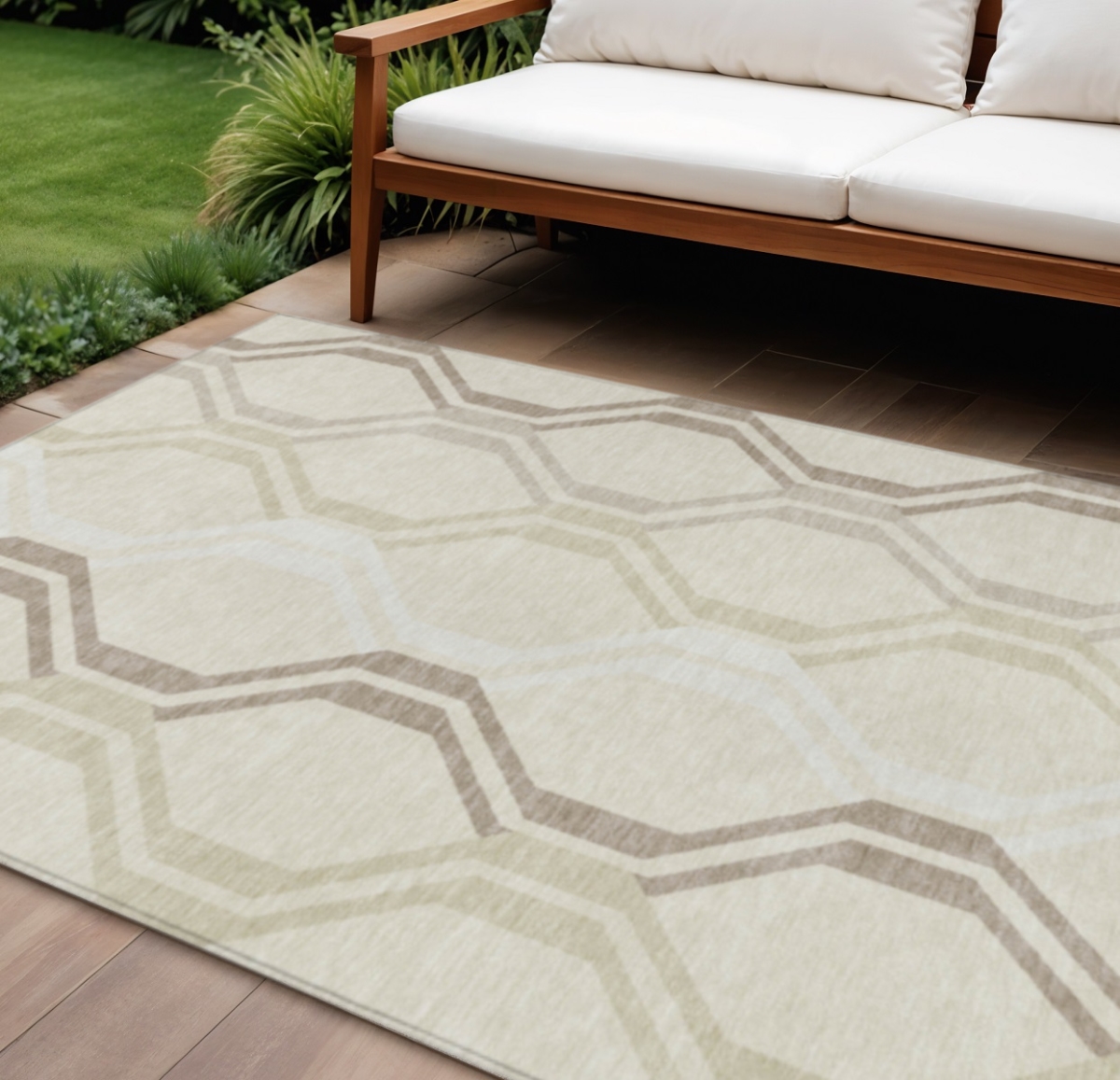 659430 9 x 12 ft. Beige & Brown Geometric Washable Transitional Indoor & Outdoor Rectangle Area Rug