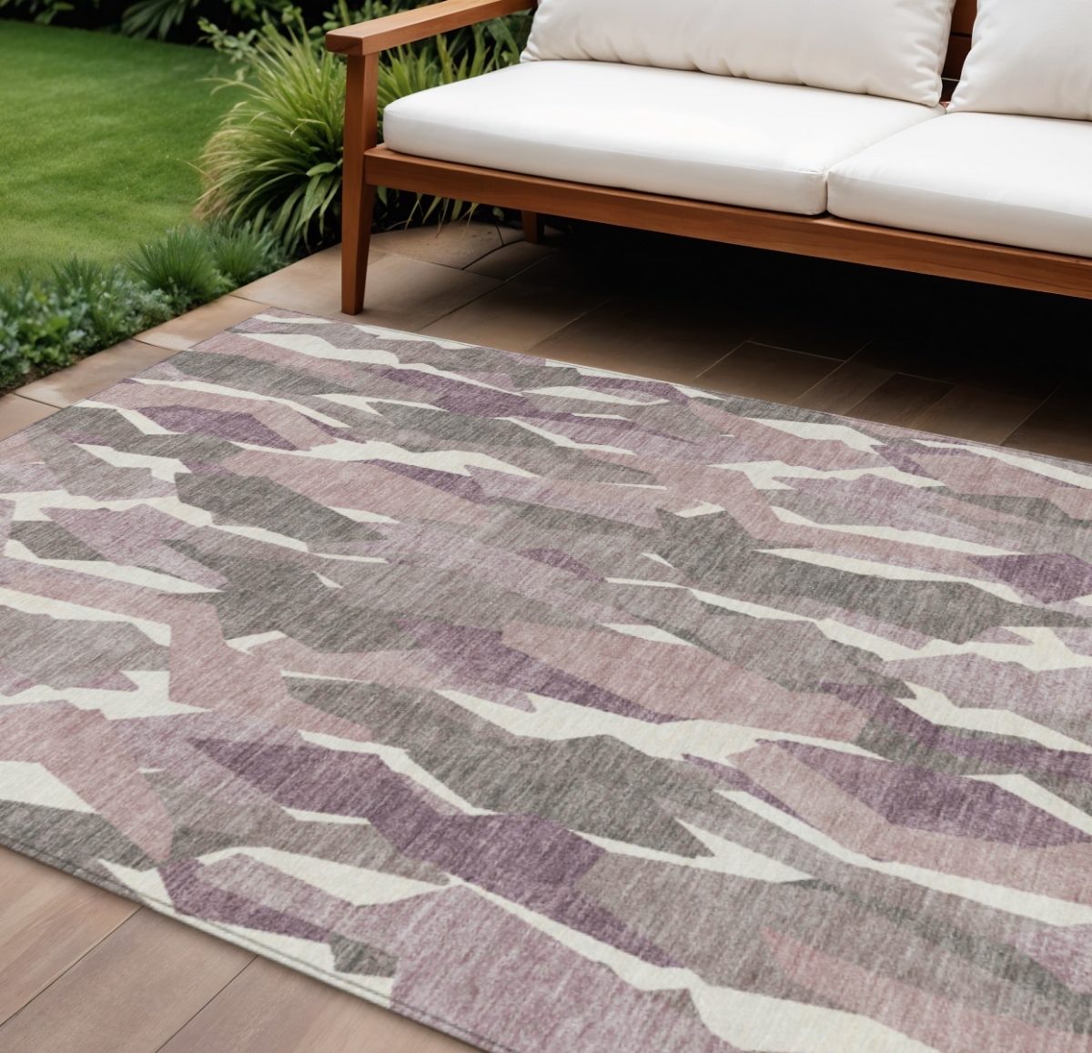 659601 8 x 10 ft. Blush & Ivory Striped Washable Transitional Indoor & Outdoor Rectangle Area Rug